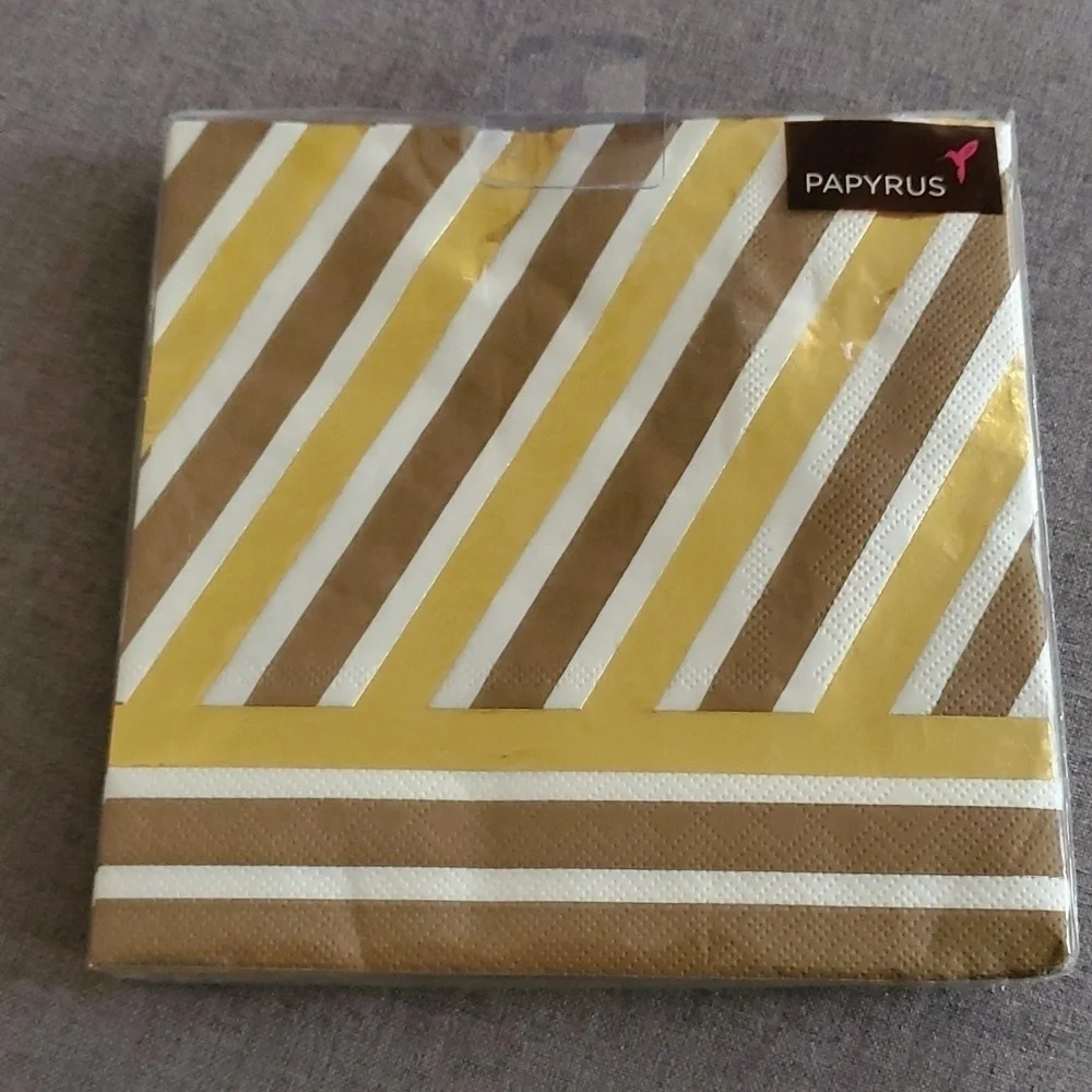Gold Foil Papyrus lunch napkins ONE PACK‎ of 20 napkins goil foil brown & white
